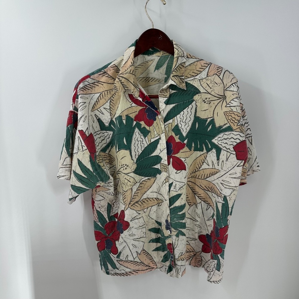 VTG 90s Y2K Short Sleeve Tropical Floral Hawaiian Button-Up Shirt Multicolor